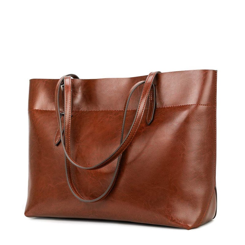 Kattee Vintage Genuine Leather Tote Shoulder Bag for Women Satchel Handbag with Top Handles - Image 1